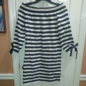 J. Crew Navy and White Striped Long Sleeve Dress